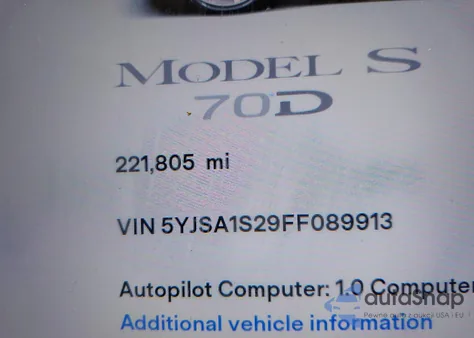 2015 Tesla Model S 70D/85D/P85D из США, поврежденный, VIN 5YJSA1S29FF089913